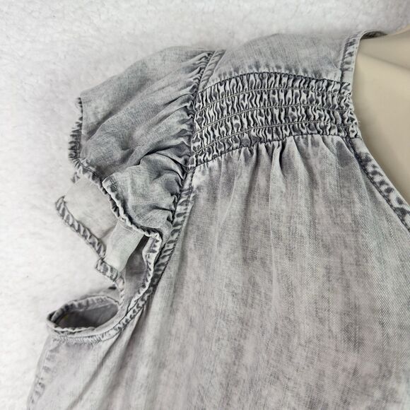 Jane + Delancey Tunic Top Blouse Gray Acid Wash 2X Smocked Ruffle Sleeve Boho - Picture 3 of 13